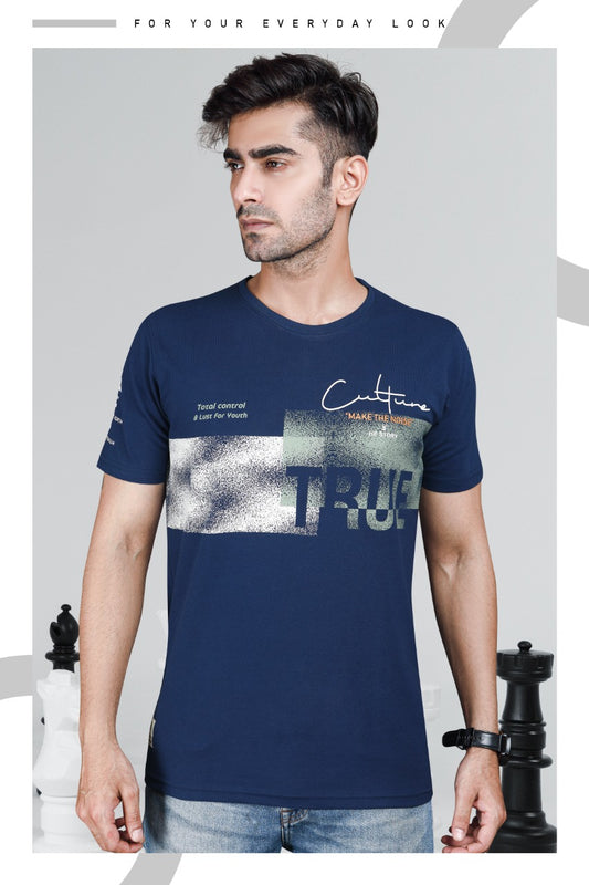 Noise Series Navy Blue Printed T-Shirt