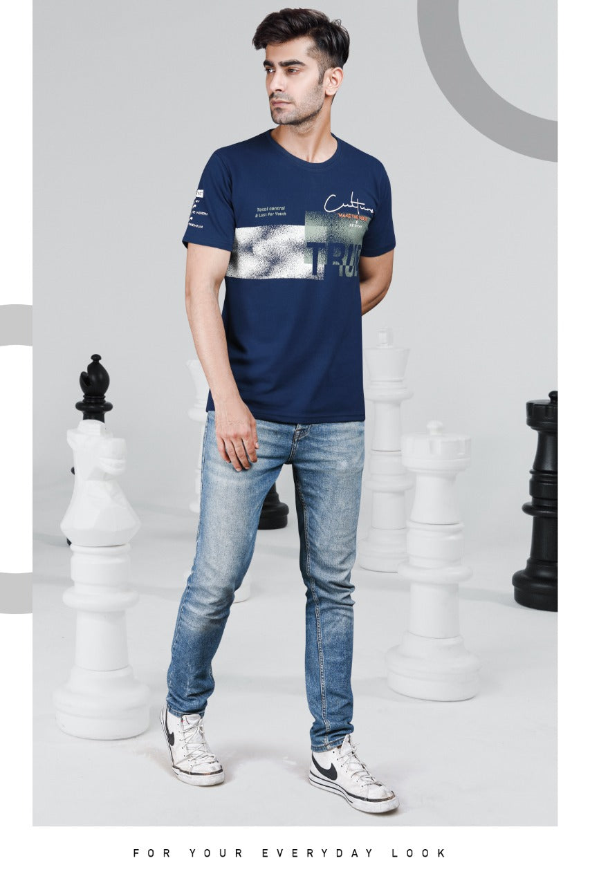 Noise Series Navy Blue Printed T-Shirt