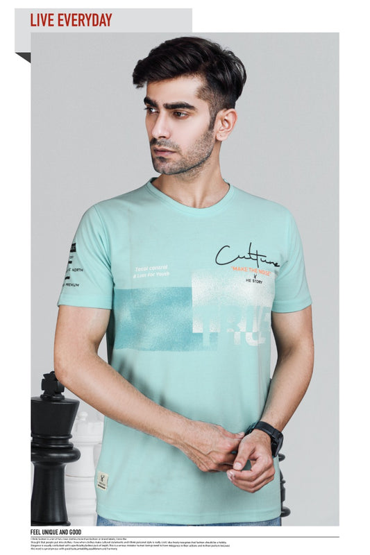 Noise Series Aqua Blue Printed T-Shirt