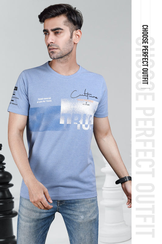 Noise Series Sky Blue Printed T-Shirt