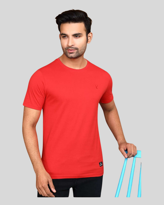 Get ready for any occasion with our men's red t-shirt, a plain round neck t-shirt that's both stylish and comfortable. Perfect for any casual outing, this red t-shirt is a must-have in your wardrobe. Shop now for this stylish round neck t-shirt