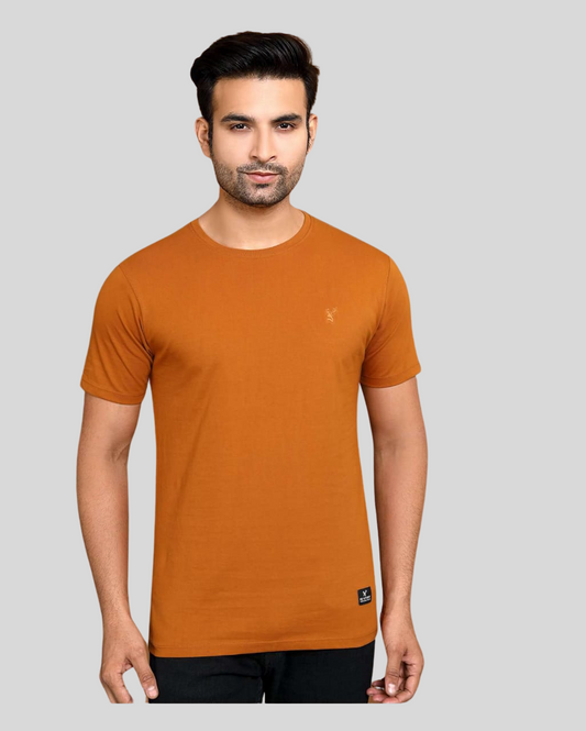 Hestory Solid Round Neck Brownish Orange T-Shirt