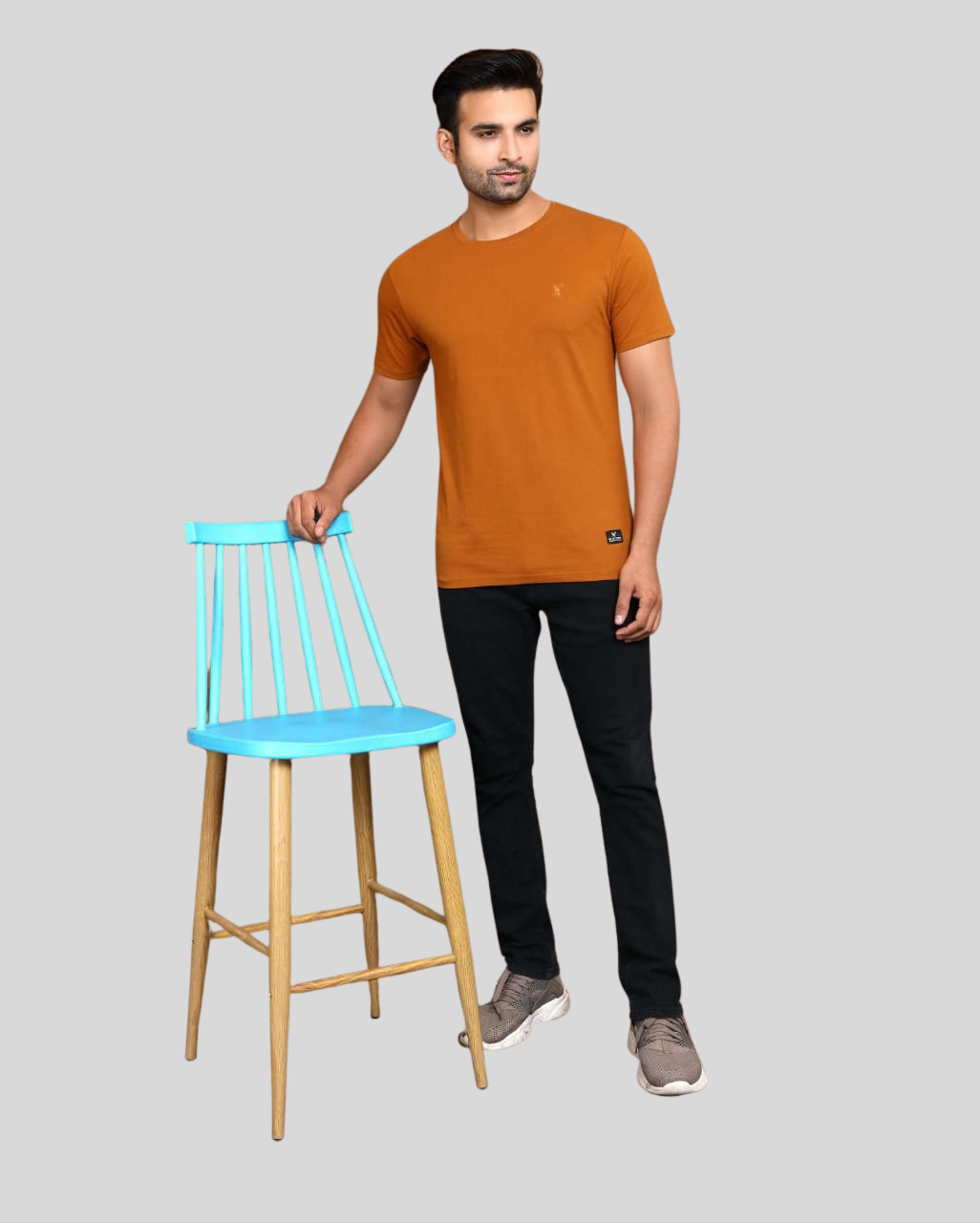 Hestory Solid Round Neck Brownish Orange T-Shirt