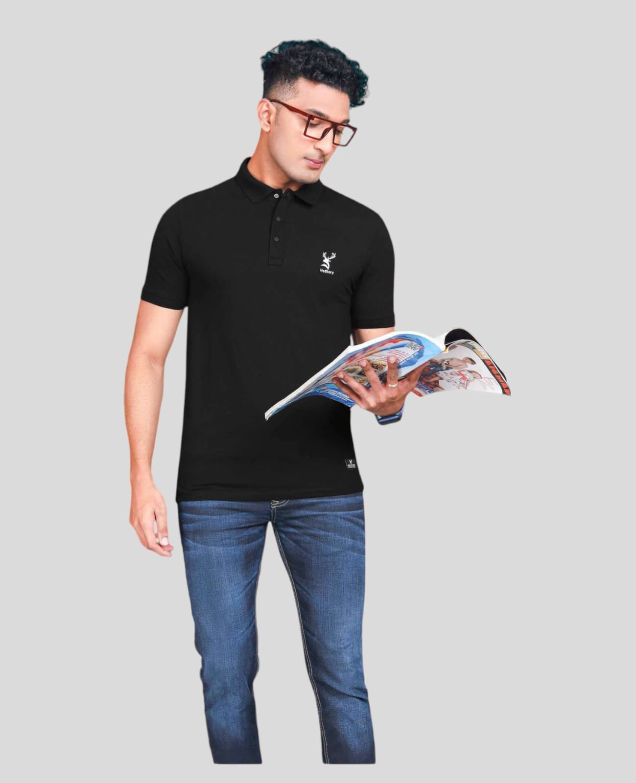 Hestory Solid Polo Black T-Shirt