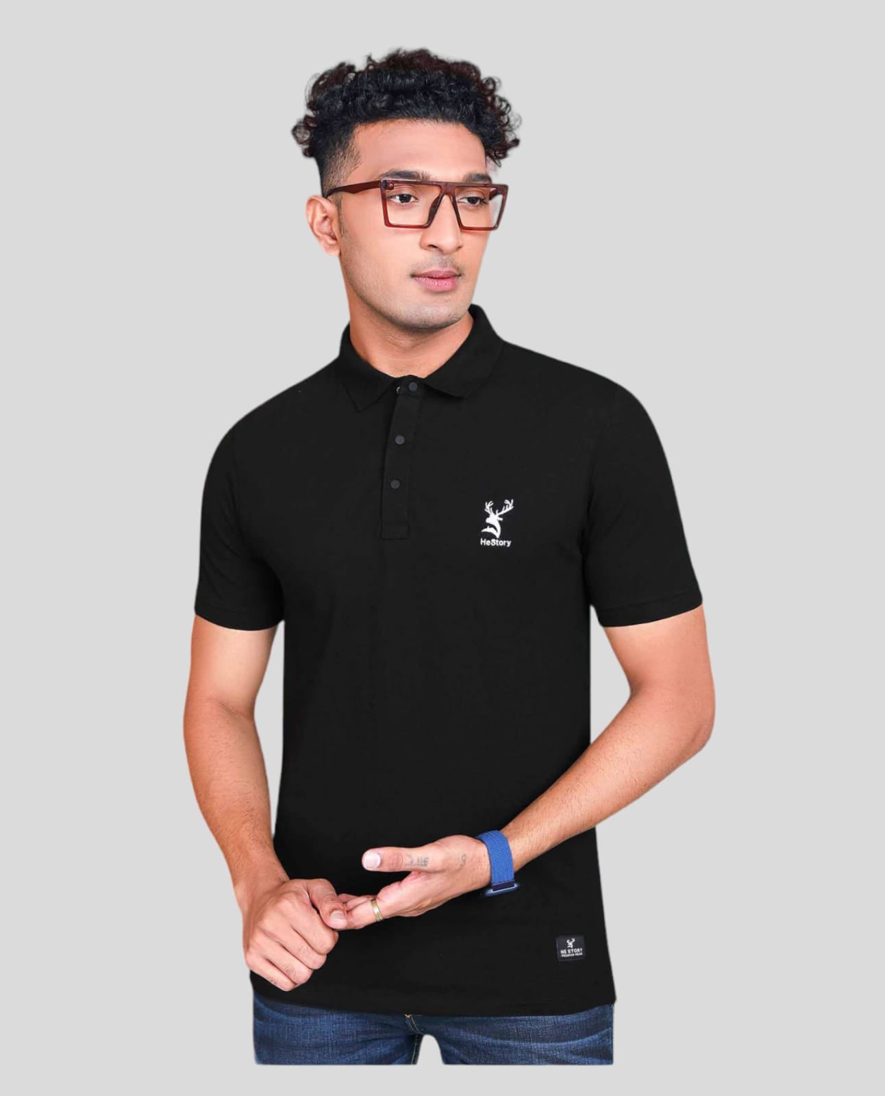 Hestory Solid Polo Black T-Shirt