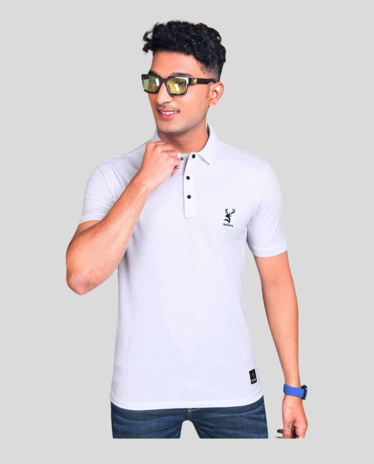 Hestory Solid Polo White T-Shirt