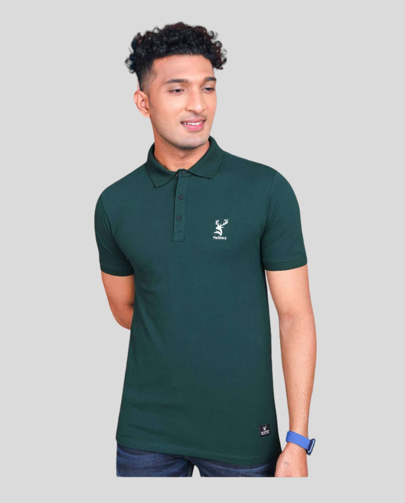 Hestory Solid Polo Olive Green t-Shirt