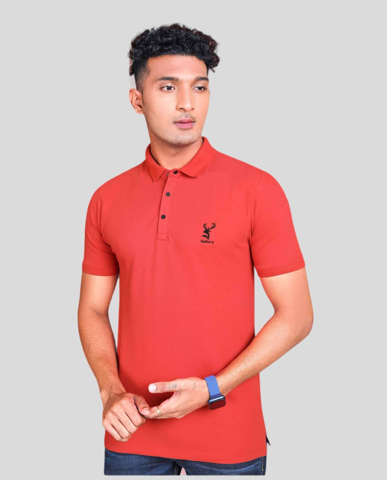 Hestory Solid Polo Coral Red T-Shirt