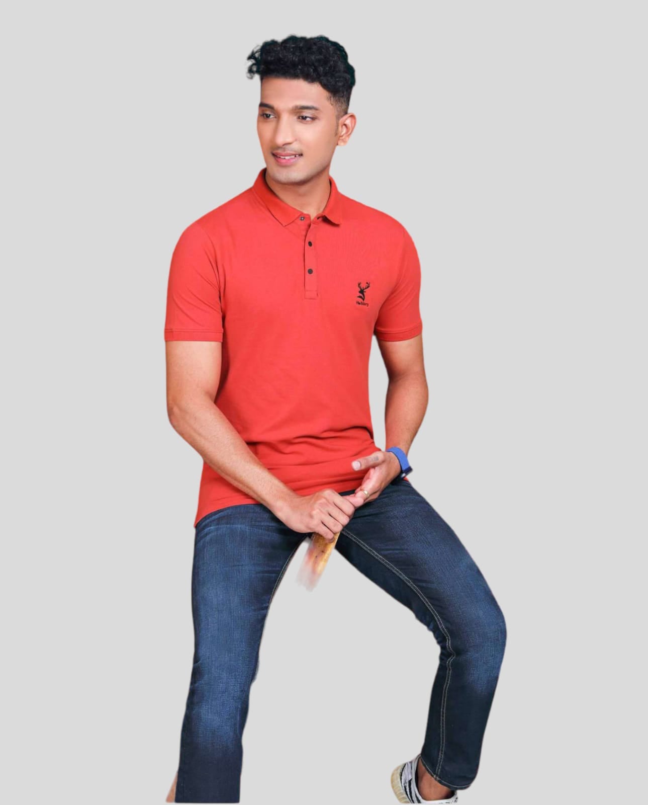 Hestory Solid Polo Coral Red T-Shirt