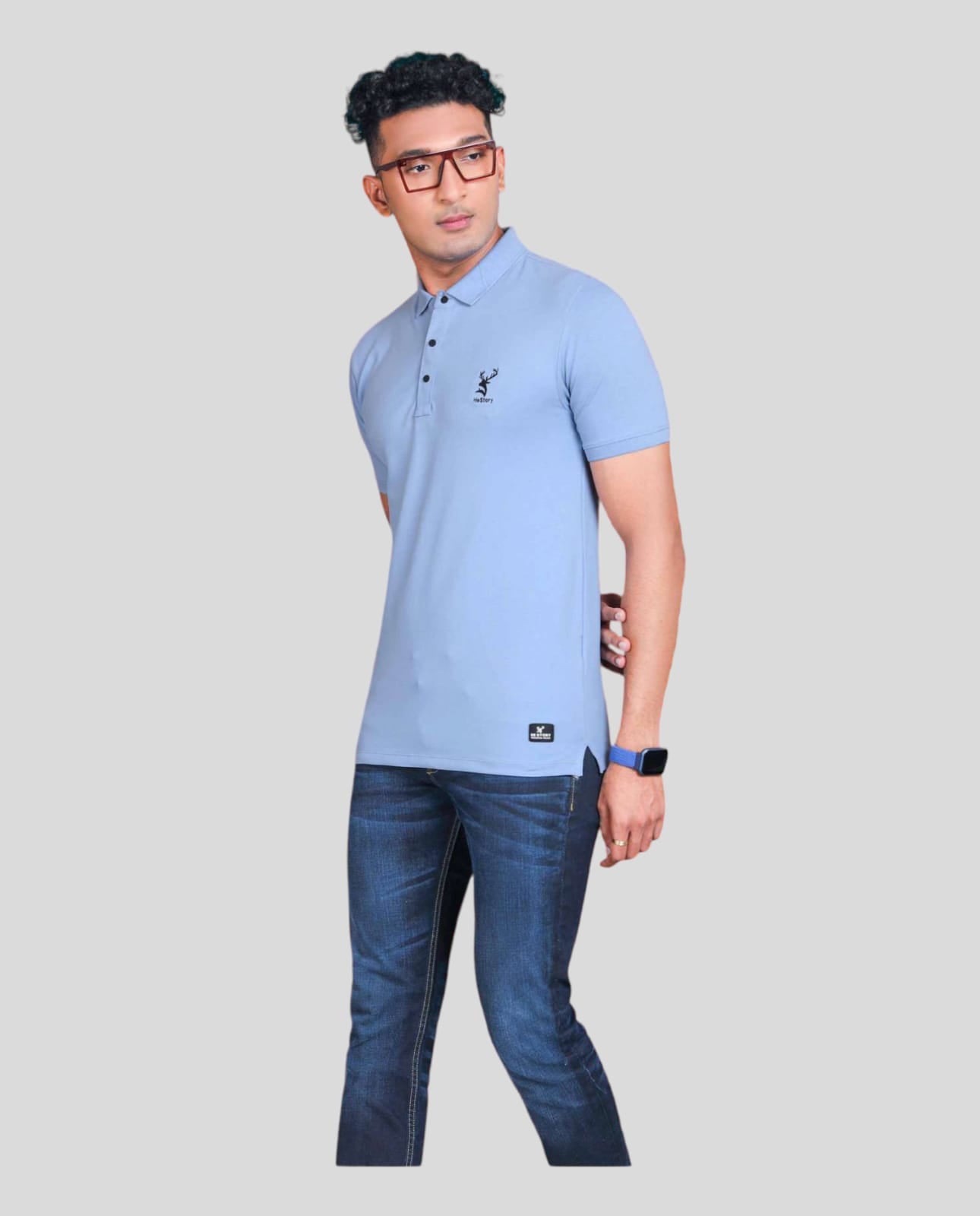 Hestory Solid Polo Cloudy Blue T-Shirt