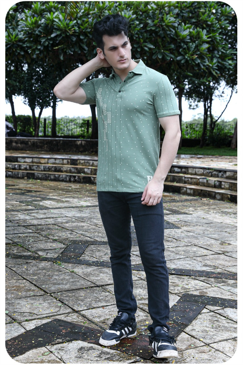 Matty Lycra Polo Neck T-Shirt Green 1164