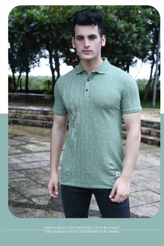 Matty Lycra Polo Neck T-Shirt Green 1164