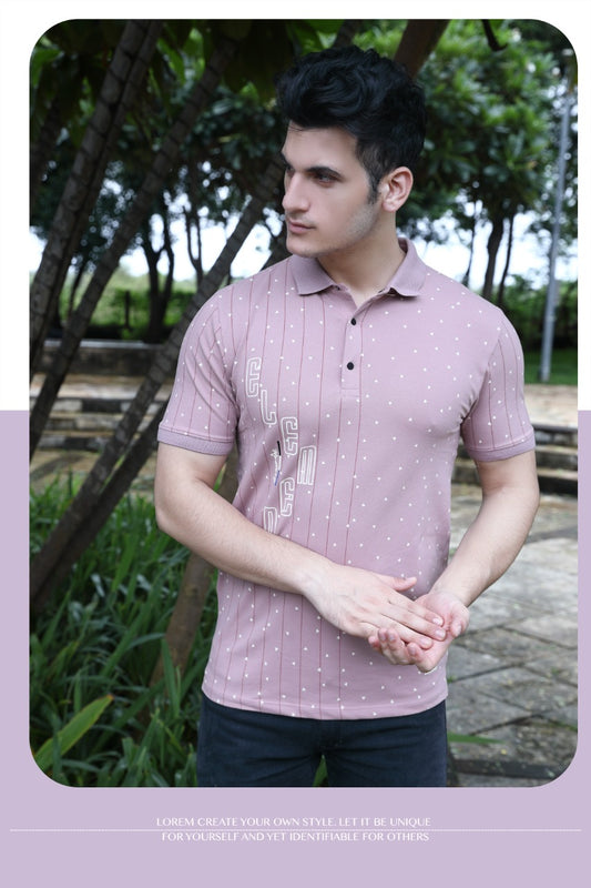 Matty Lycra Polo Printed T-Shirt Pink 1164