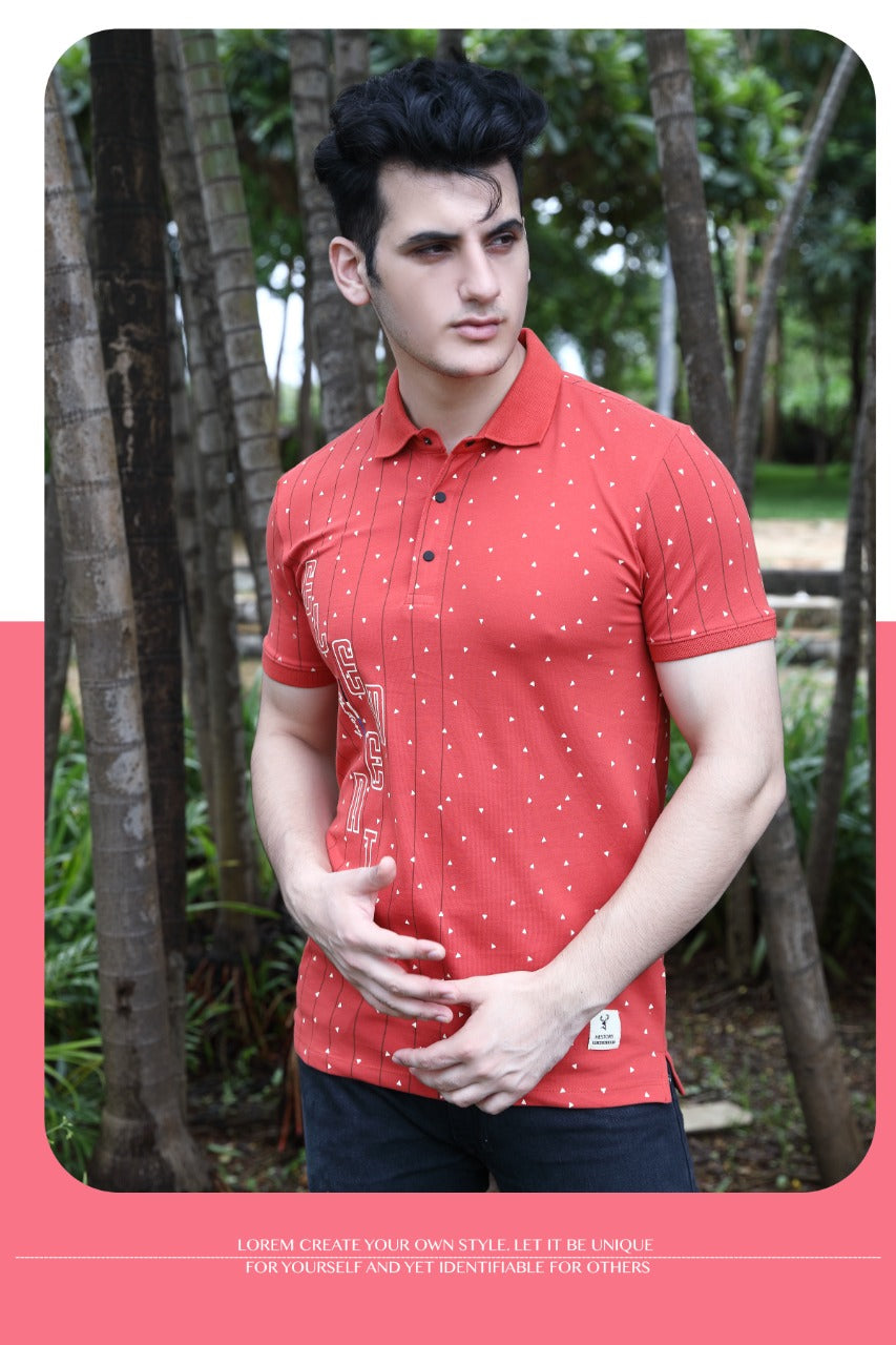 Matty Lycra Polo Neck T-Shirt Red 1164