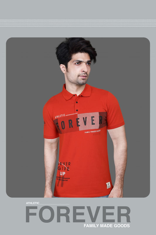 Matty Lycra Polo Neck T-Shirt Persian Red 1136