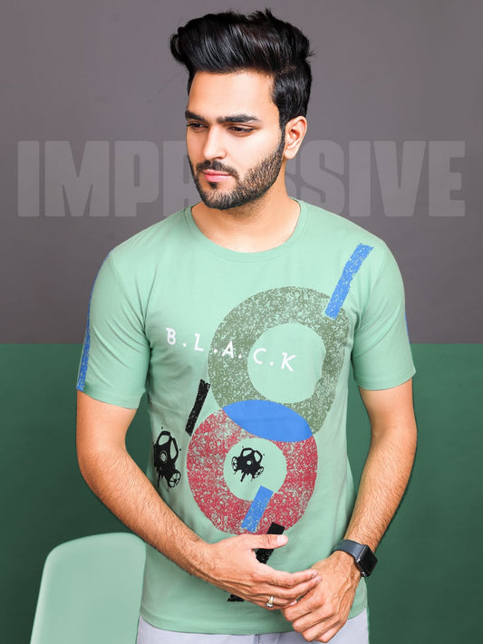 Round Neck Imported Cotton Lycra T-Shirt Turquoise Green 1057