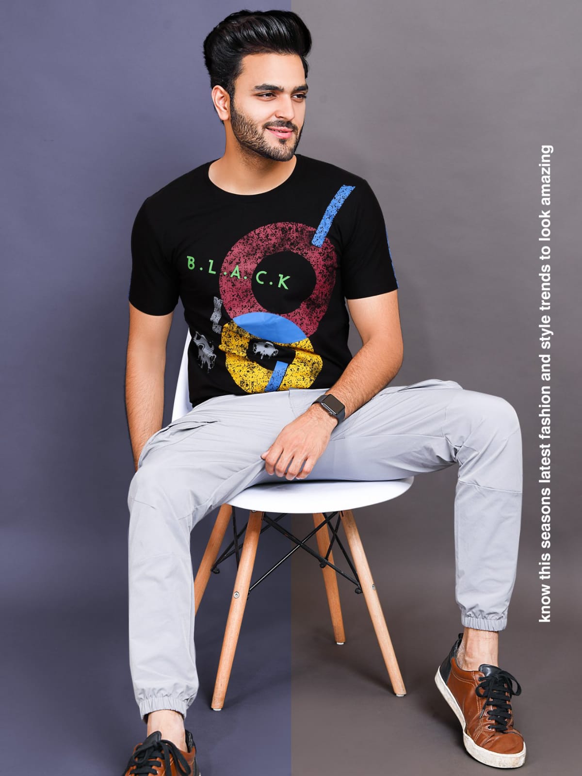 Round Neck Imported Lycra  Cotton T-Shirt Mirage Black 1057