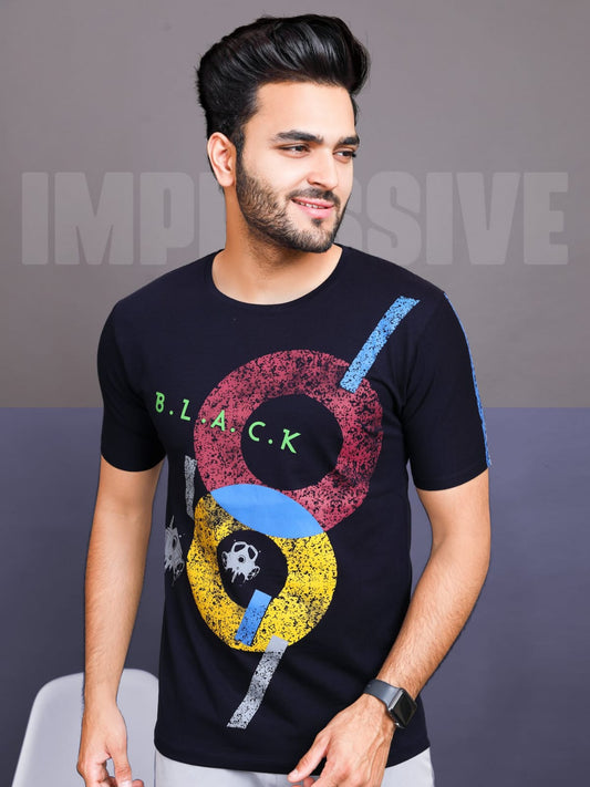 Round Neck Imported Lycra  Cotton T-Shirt Mirage Black 1057